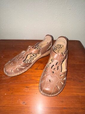 Propét Jenna Brown Leather Fisherman Sandals Women's Size 11 Wide Comfort Shoes
